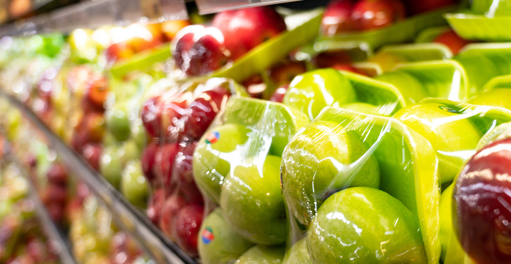 Äpfel in Schutzfolie im Supermarkt - Stickstoffverpackt